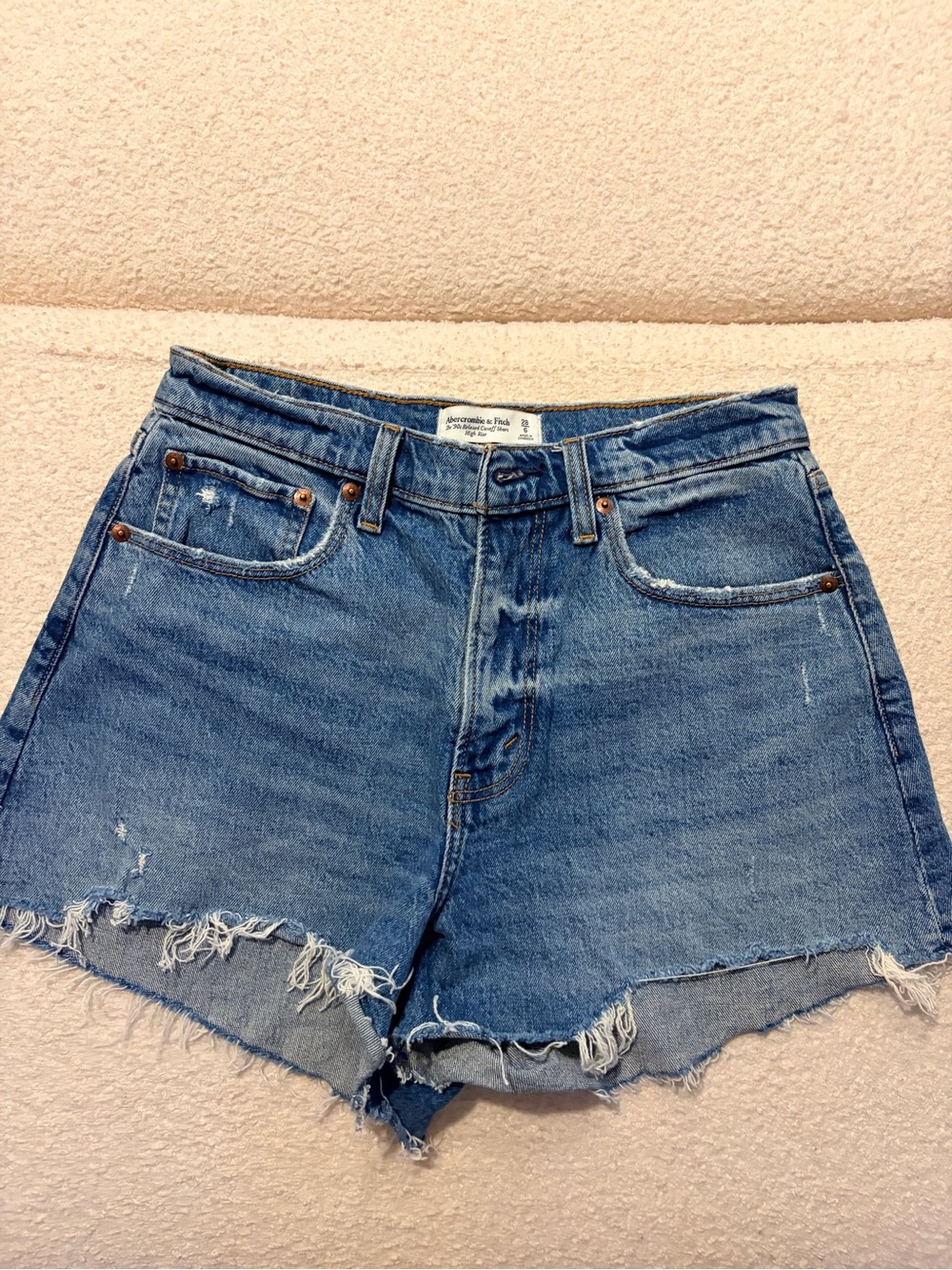 Abercrombie & Fitch Distressed Medium Blue Denim Cutoff Shorts